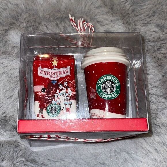 2007 Starbucks boxed Ornament Set Holiday Hot Cup & Christmas Blend Coffee Minia - Picture 5 of 7